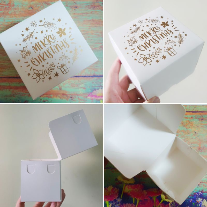 

5 pcs box minichiffon kemasan dessert ukuran 10x10x10cm ivory gold natal