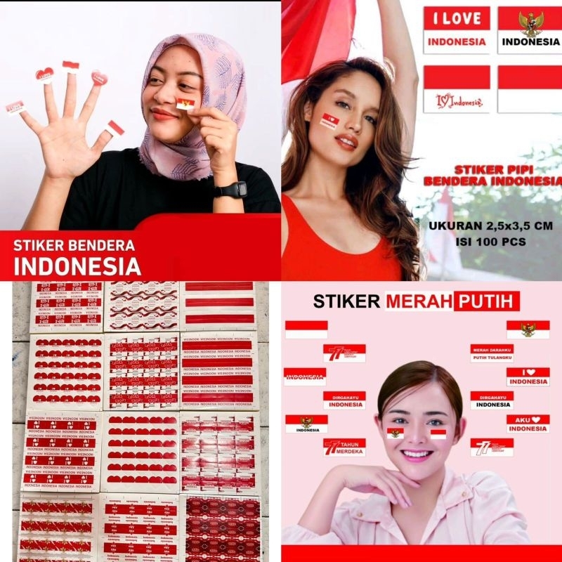 

1 LEMBAR STIKER DAN BENDERA COP, MERAH PUTIH,GARUDA,I LOVE INDONESIA UK 3×2cm ISI 28/1 LEMBAR