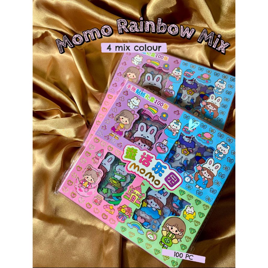 

COD Sticker Momo Rainbow Pelangi Mix 4 warna Original Isi 100 Pcs 1 Box