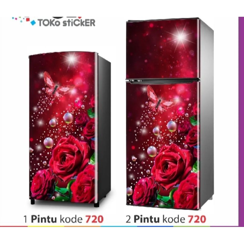 stiker kulkas 1 dan 2 pintu motif bunga mawar