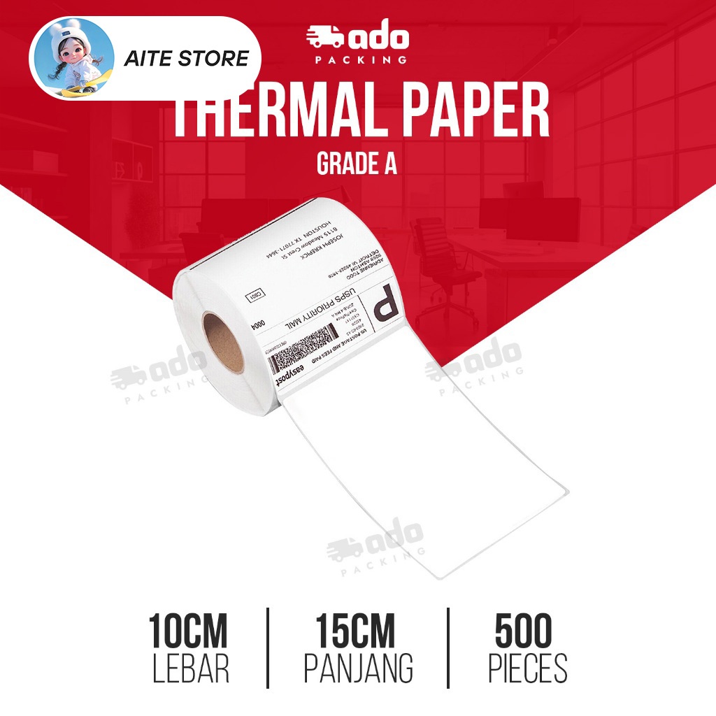 

Kertas Label Thermal 100x150 mm isi 500 Pcs/ Label thermal barcode Roll A6 - AITE