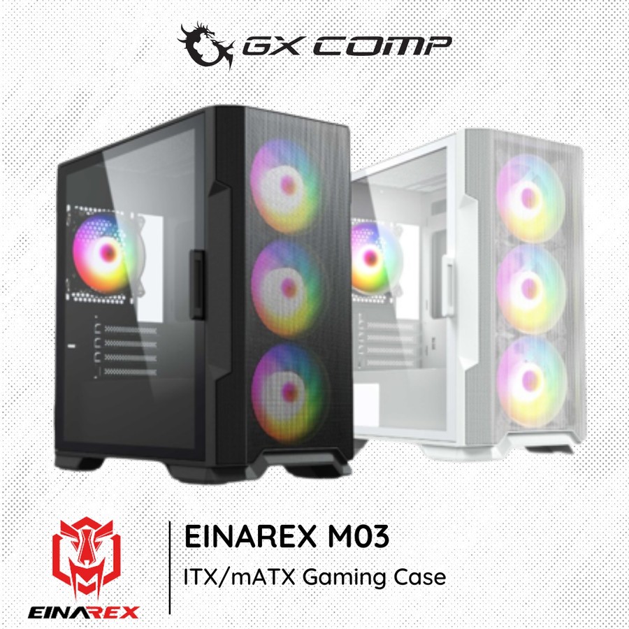 Einarex M03 Black / White Free 1 Fan RGB  - Casing PC ATX - EATX | CPU PC Case Gaming