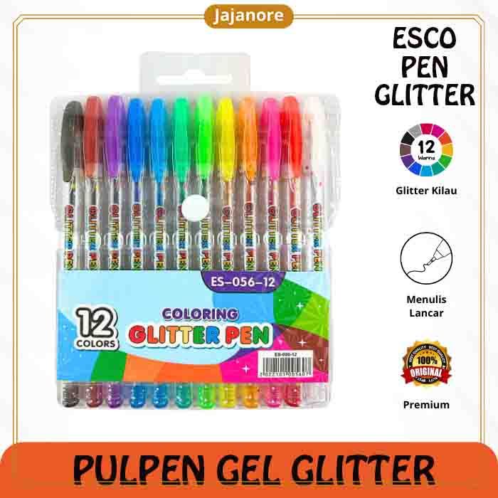 

JR - 1 LUSIN 12PCS / PULPEN GEL GLITTER ESCO 12 WARNA / PULPEN GLITTER WARNA / BOLPEN GLITTER / PENA