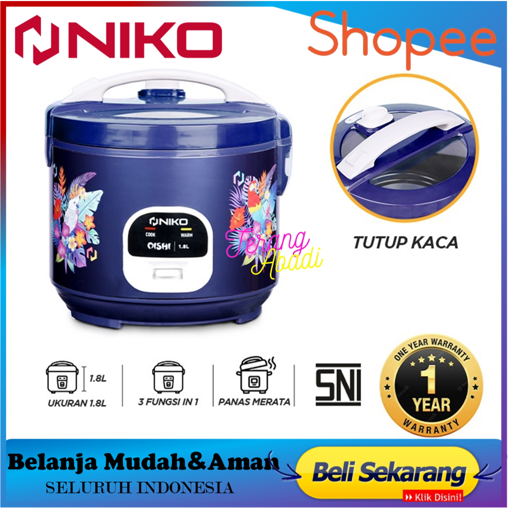 Rice Cooker Niko Oishi Amazon 1.8 Liter Mejikom Niko 3in1 Niko Oishi 1.8 Liter Tutup Kaca
