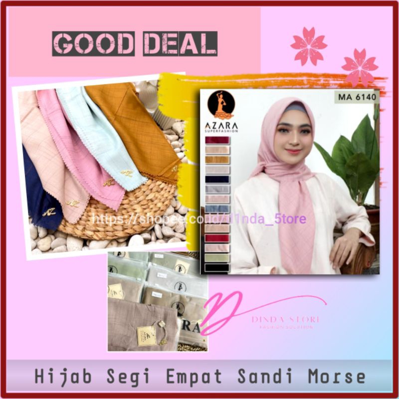 Hijab Segi Empat Sandi Morse Hijab Tekstur Serat Kayu Kerudung Polos Fashion Wanita Muslim Azara Sca