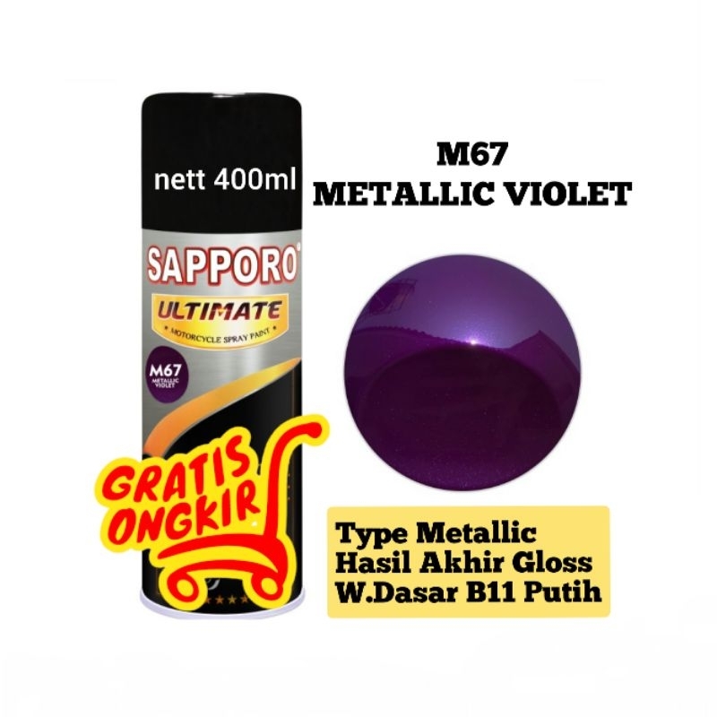 Sapporo Ultimate M67 Metalic Violet/ungu metalik/cat semprot/pylox/pilox/pilok/motor/cat aerosol