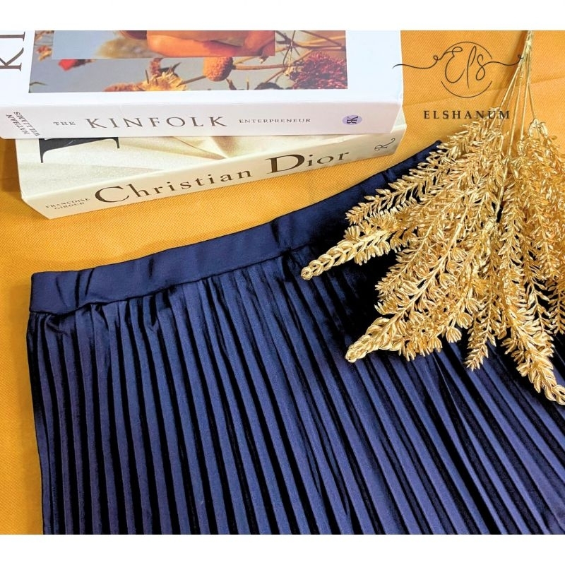 Rok plisket by Elshanum - Rok plisket warna NAVY panjang premium