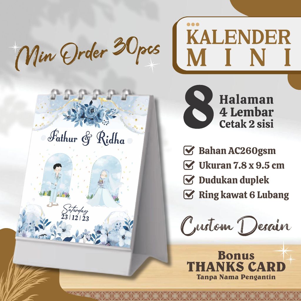 

Kalender Mini 7.8 x 9.5 cm 4 Lembar Cetak 2 Muka Souvenir Nikah Khitan Ultah Seminar Usaha l Kalmin