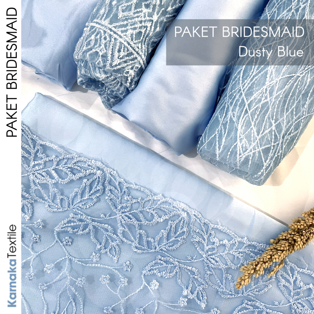 Paket Kain Bridesmaid Seragaman Lamaran Keluarga Lengkap Satin Kebaya Brokat Warna Dusty Blue