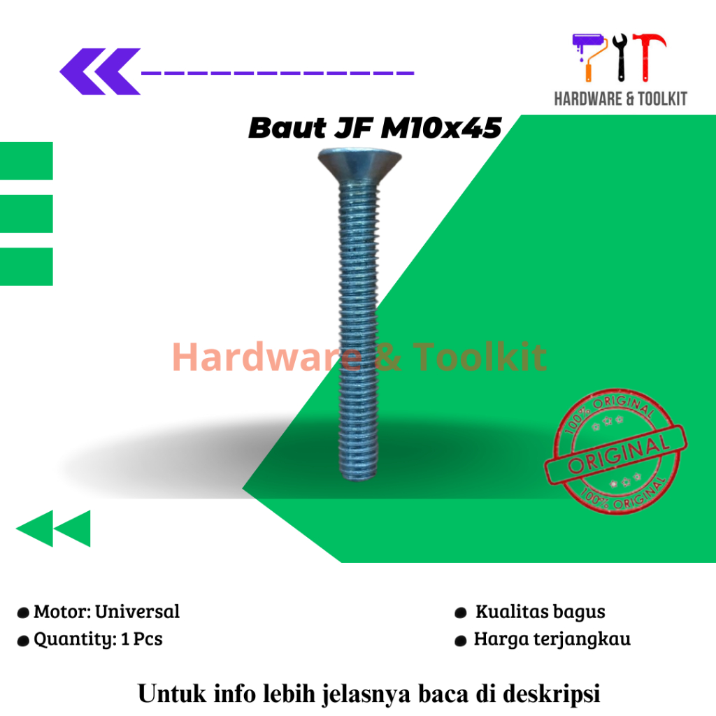 M10x20 M10x45 Baut JF Flat Head Baut JF M10 x 20 M10 x 45 Obeng Plus
