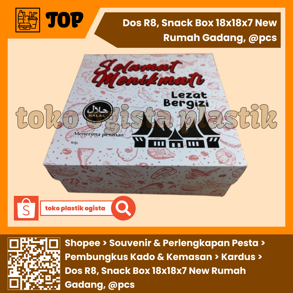 

Dos R8, Snack Box 18x18x7 New Rumah Gadang, @pcs