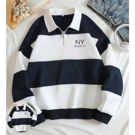 Promo RUGBY NY BROOKLYN SWEATER STRIPE NY SWEATER KERAH SWEATER KOMBINASI PRIA WANITA