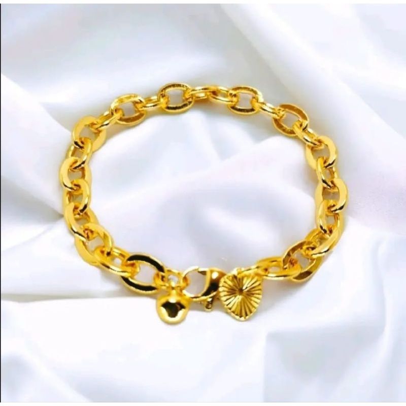 GELANG RANTAI KOIN LOGAM AKSESORIS WANITA DEWASA LAPIS EMAS 24K ELEGAN TIDAK MUDA LUNTUR