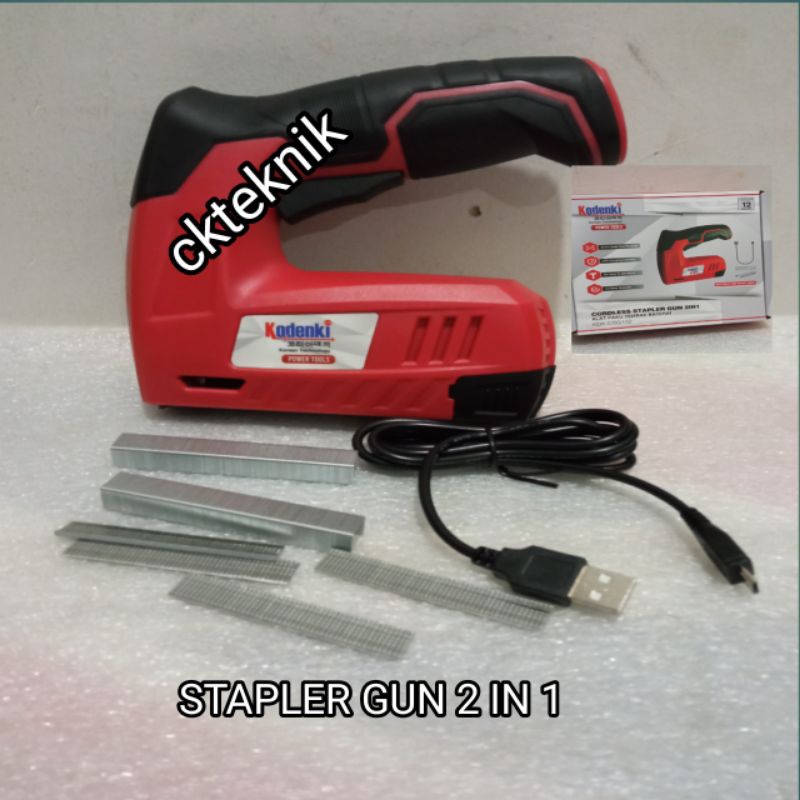 mesin steples paku tembak baterai 2 in 1 cordlees nailer gun alat