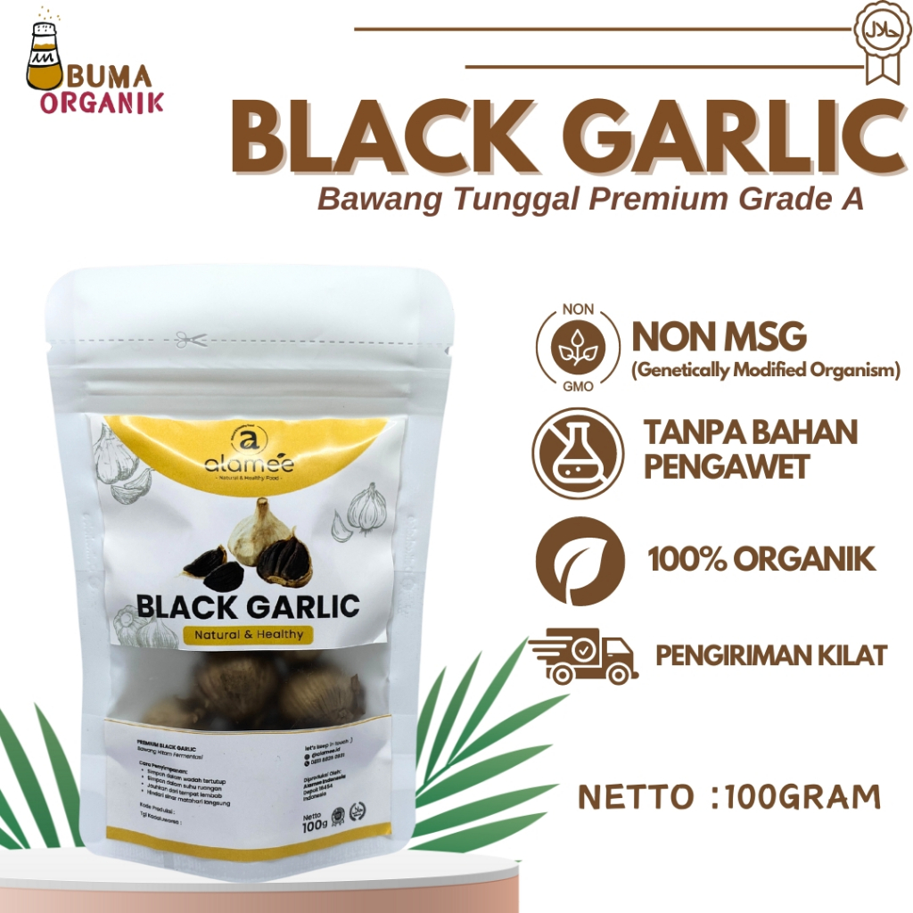 

Bawang Hitam Tunggal Black Garlic 100gr Lanang Herbal Alami Natural Premium Bawang Hitam Premium 100Gram