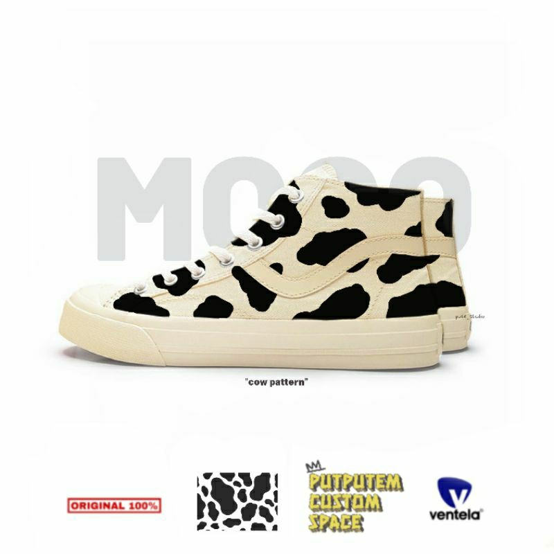 sepatu ventela custom cow pattern high / motif sapi