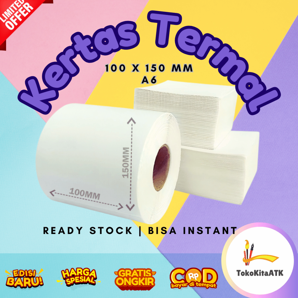 

KERTAS LABEL THERMAL 100 x 150 mm / Resi Stiker Label Barcode A6