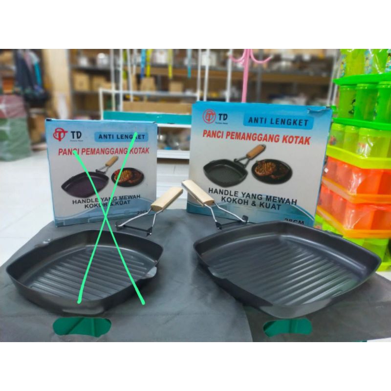 [Kotak kecil gagang] Square grill pan Teflon Wajan BBQ Bakaran Sate Serbaguna