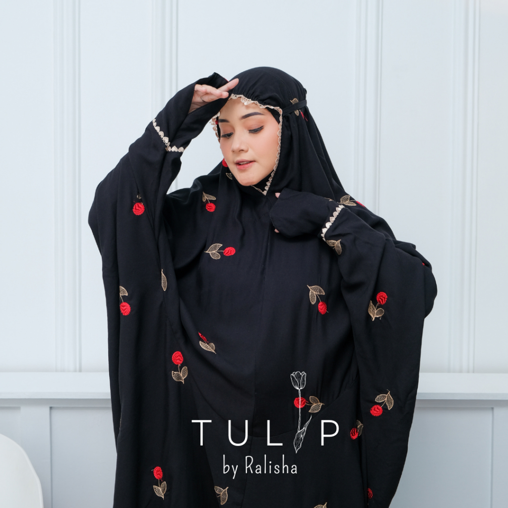 RALISHA - Mukena Rayon Twill Terusan Dewasa Jumbo Bordir Timbul