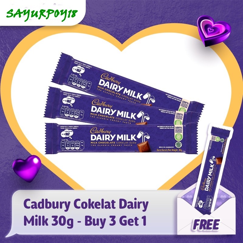 

Cadbury Cokelat Dairy Milk 30g [Buy 3 Get 1]