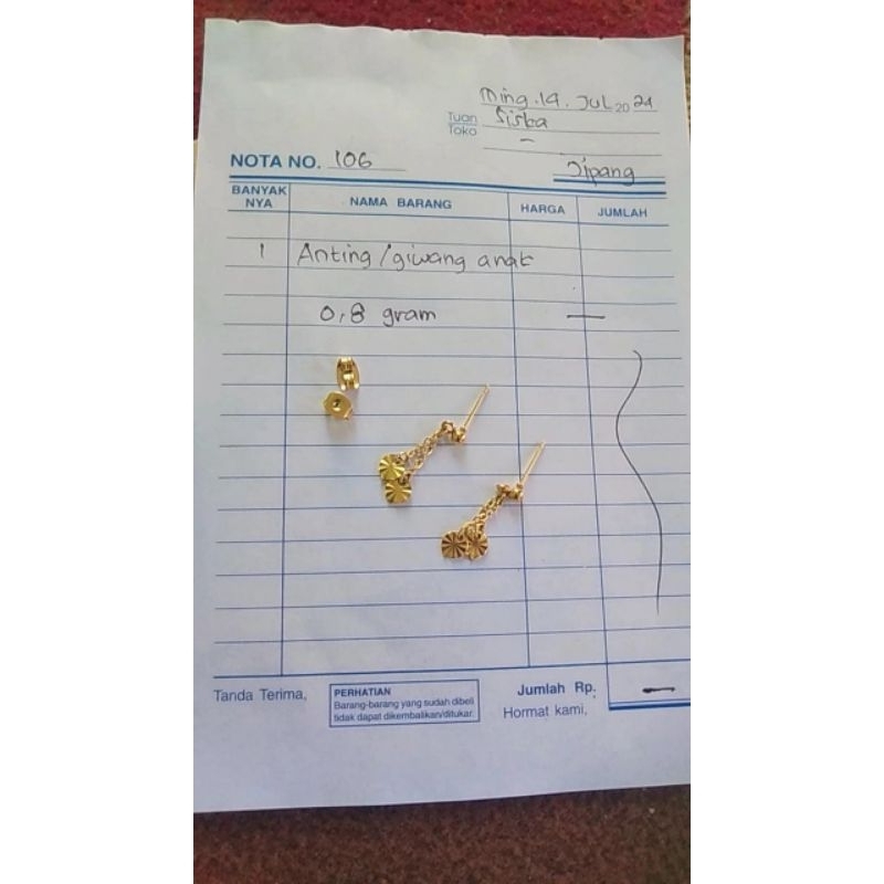 anting tusuk Titanium rasa emas asli