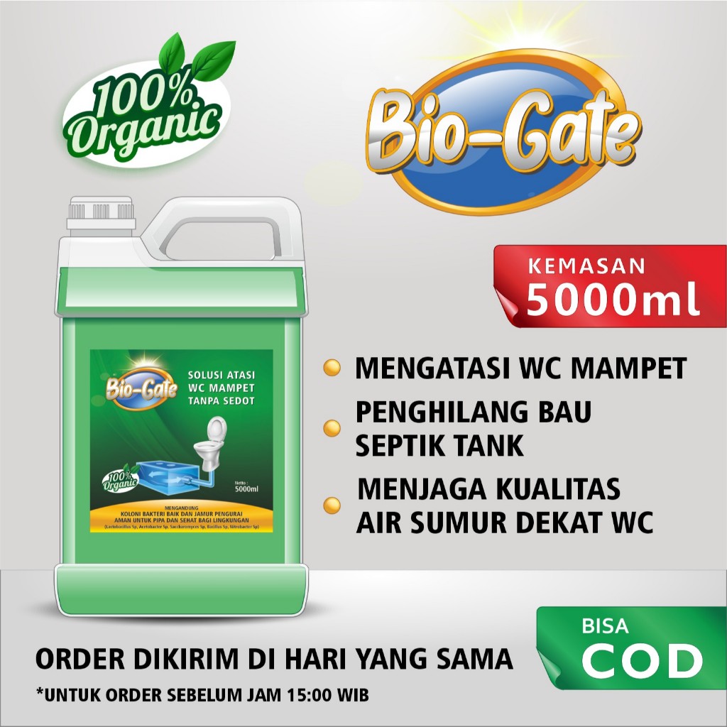 (5 Liter) Bio Gate Obat WC Mampet Ampuh | Probiotik Penghancur Tinja & Limbah Kloset - Bio Gate