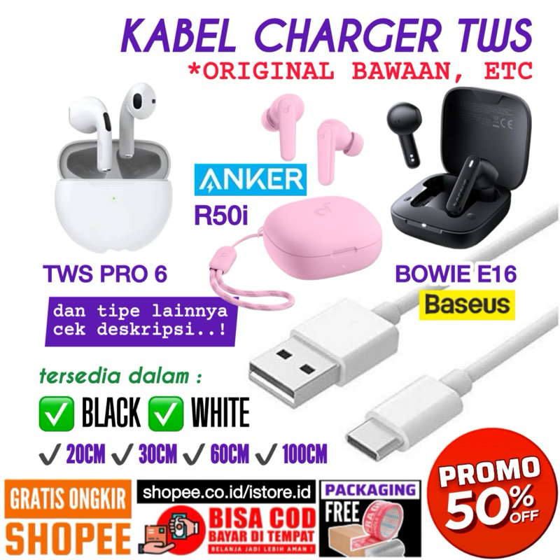 [COD] Free: Sticker | ORIGINAL! Kabel Charger TWS Pro 6 Redmi M19 Robot Sync Advan M25 M90 Anker Sou