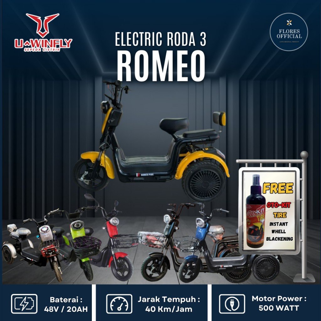 New SEPEDA MOTOR LISTRIK RODA 3 ROMEO UWINFLY INDONESIA