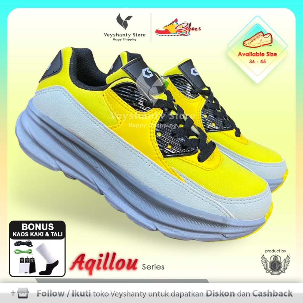 [VEYSHANTY] Sepatu Pria Wanita CS Aqillou Premium Quality - Warna Kuning Abu | Casual | Sport | Fash