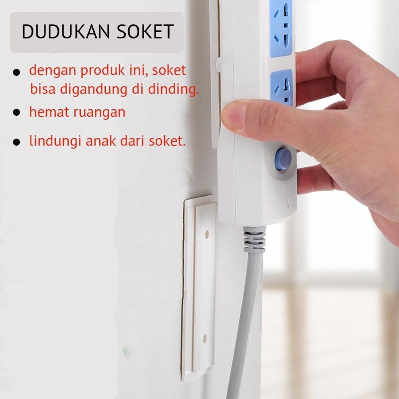 Holder Stop Kontak Gantungan Colokan Listrik Double Tape /Kait Stop Kontak Tempel Persegi/Alat Kait 