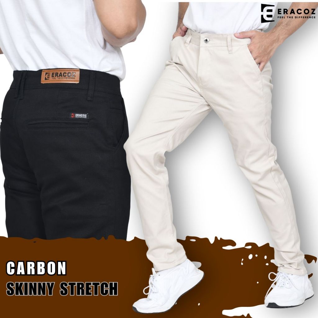 ERACOZ Celana Panjang Pria Chino Bahan Carbon Stretch Skinny Fit Chinos Melar Casual Big Size Jumbo