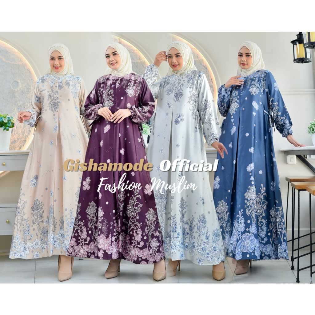 Gamis RINJANI  Silk Premium Wanita Muslim Terbaru Kekinian Model Elegan Dress Busui Jumbo ld 130cm