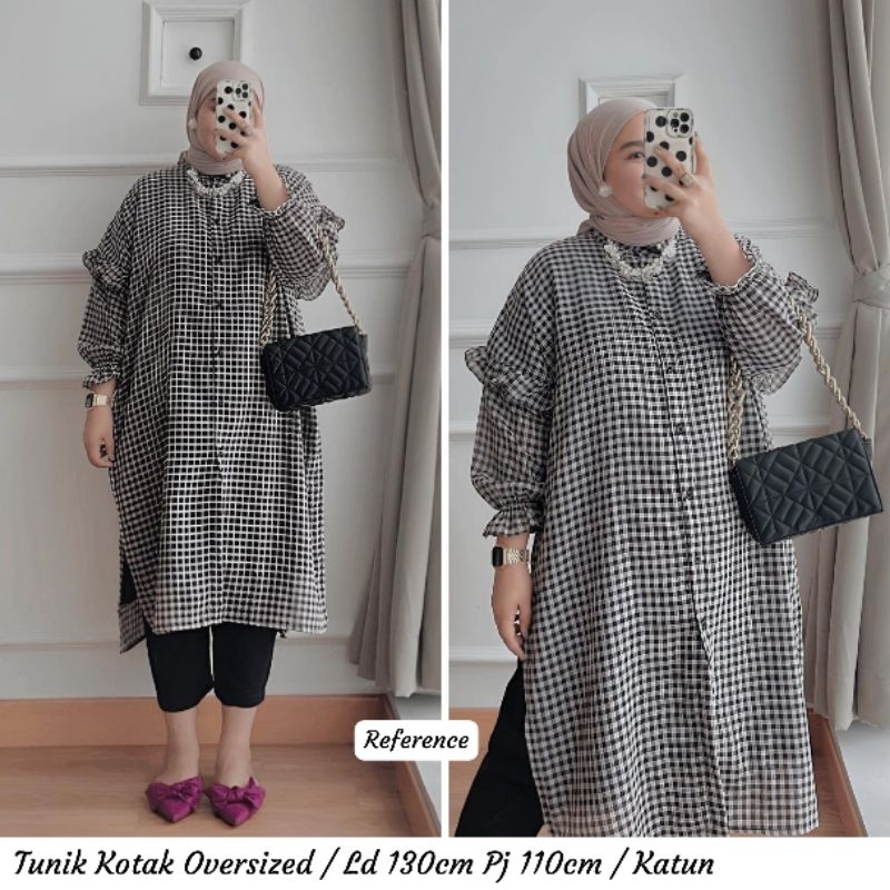 Tunik jumbo wanita Ld 130 oversize motif kotak kotak baju atasan bigsize xxxl kekinian fashion musli