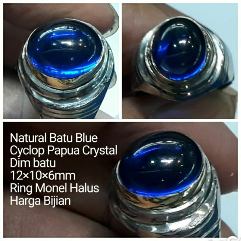 CINCIN BATU NATURAL BLUE CYCLOP CRYSTAL ASLI PAPUA