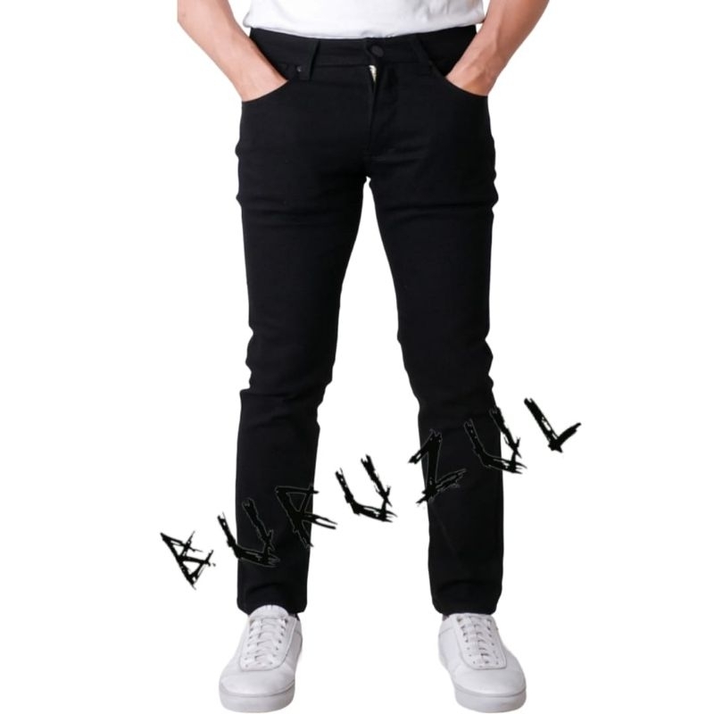 Celana Jeans Hitam Pekat Bahan Melar Ukuran 28-48 Celana Jeans Hitam Pria