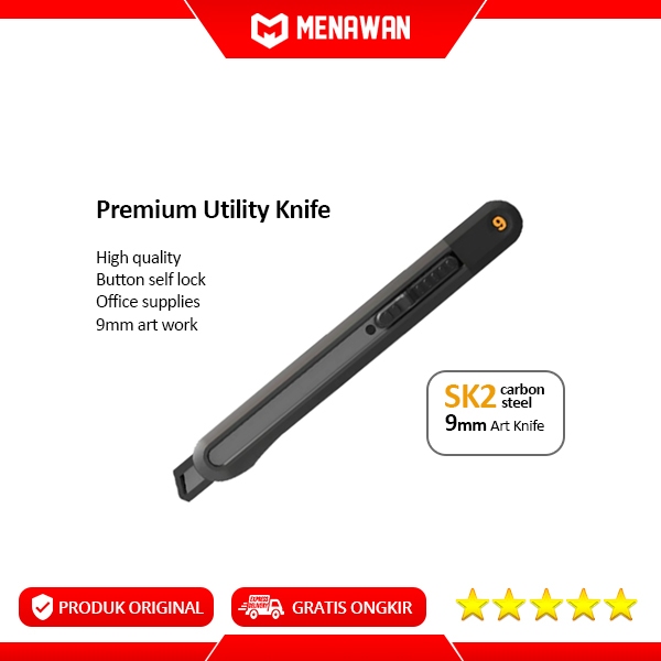 

Premium Utility Knife Art Knife Lock Button Pisau Cutter Baja Hitam SK2 Serbaguna Original