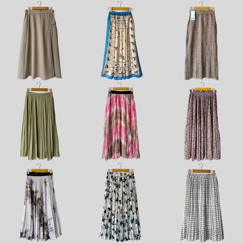 (S) Skirt Rok Knit Rajut Motif Plisket Two Tone | Rok Uniqlo