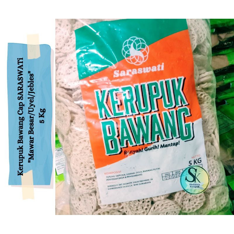 

(5 Kg/Bal) Kerupuk Bawang Mawar Putih Besar Cap "SARASWATI" / Kerupuk Uyel Besar / Krupuk Bawang Toples Blek Warung / Krupuk Jebles Warteg / Kerupuk Seblak / Kerupuk Makan/ Kerupuk Uyel / Krupuk Mentah / Lomba makan kerupuk Agustus