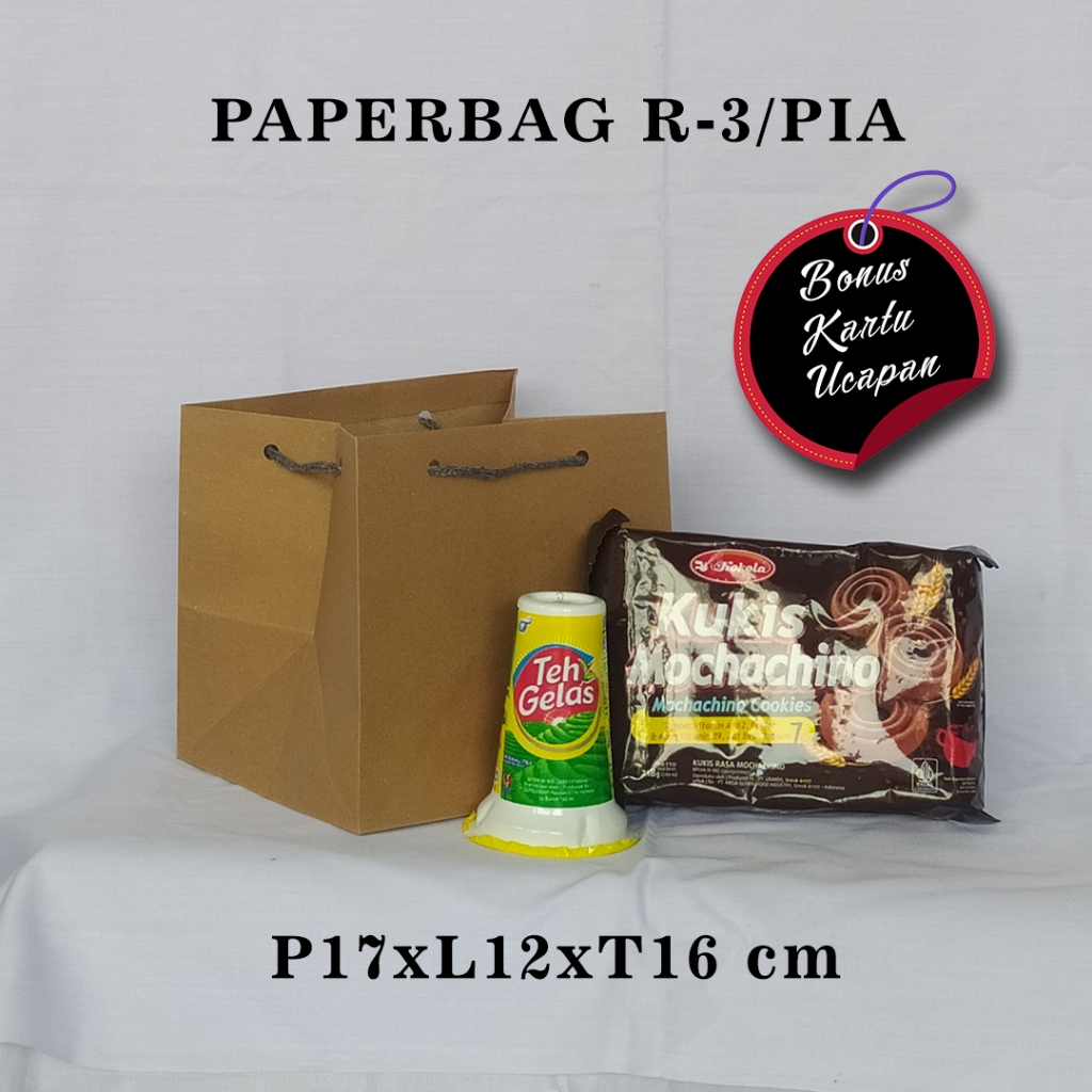 

PAPERBAG BONUS KARTU UCAPAN UKURAN R-3/PIA (P17 x L12 x T16 CM) WARNA COKELAT POLOS