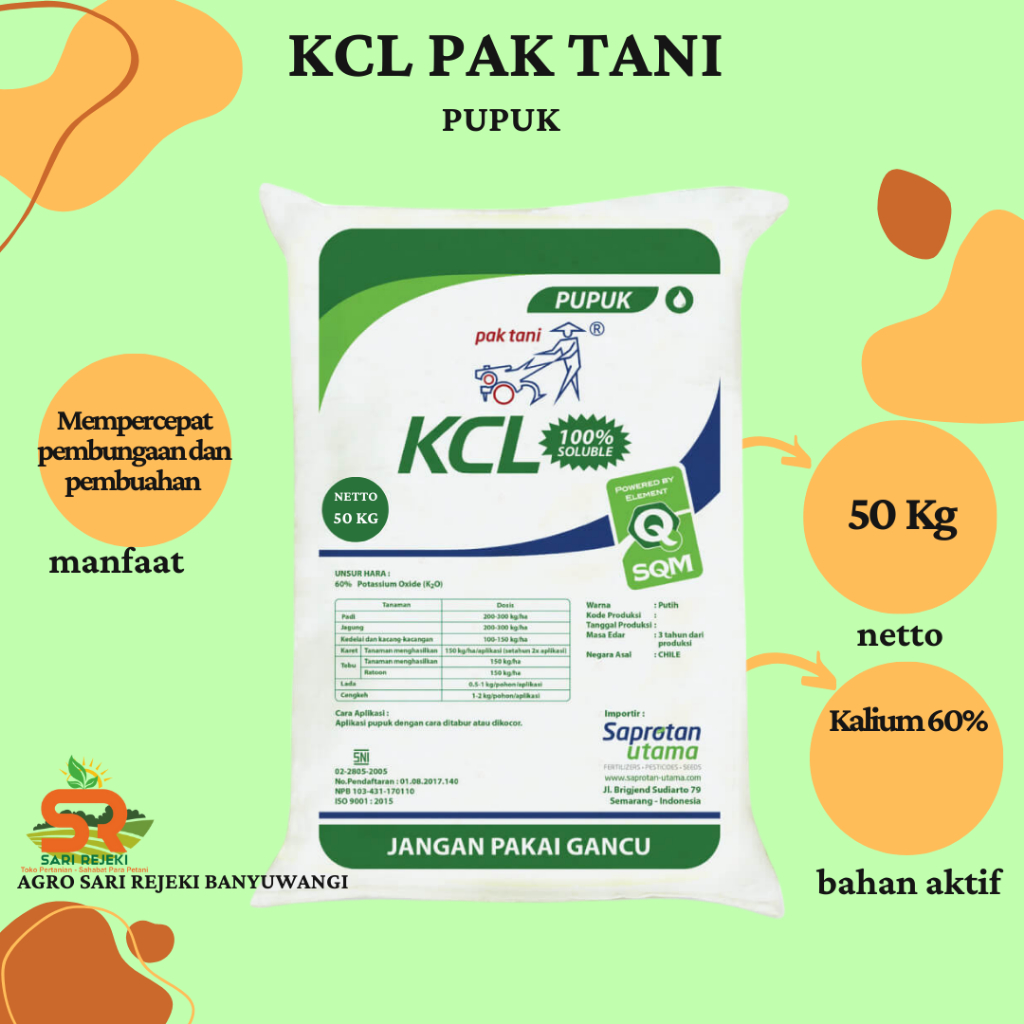 PUPUK KCL SAPROTAN PAK TANI 50KG