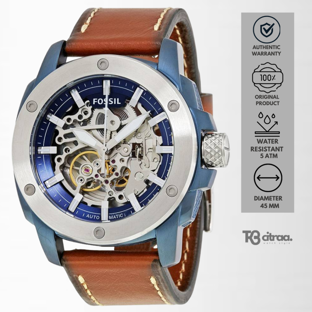 Jam Tangan Fossil Automatic Pria Kulit Brown Casual Sporty Original ME3135