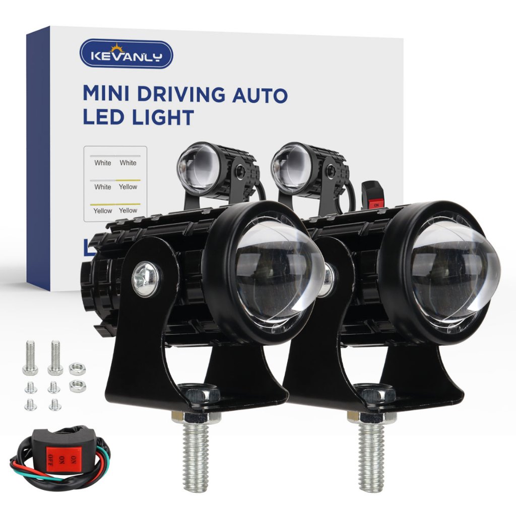 TERBARU 25W Lampu Mengemudi Mini Putih + Kuning Sepeda motor dipimpin lampu sorot meriam baja kecil