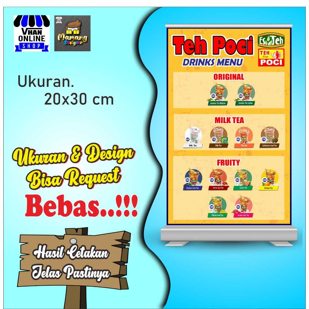 Daftar Menu Es Teh Poci Model Terbaru, Bisa Request Design Dan Tulisan