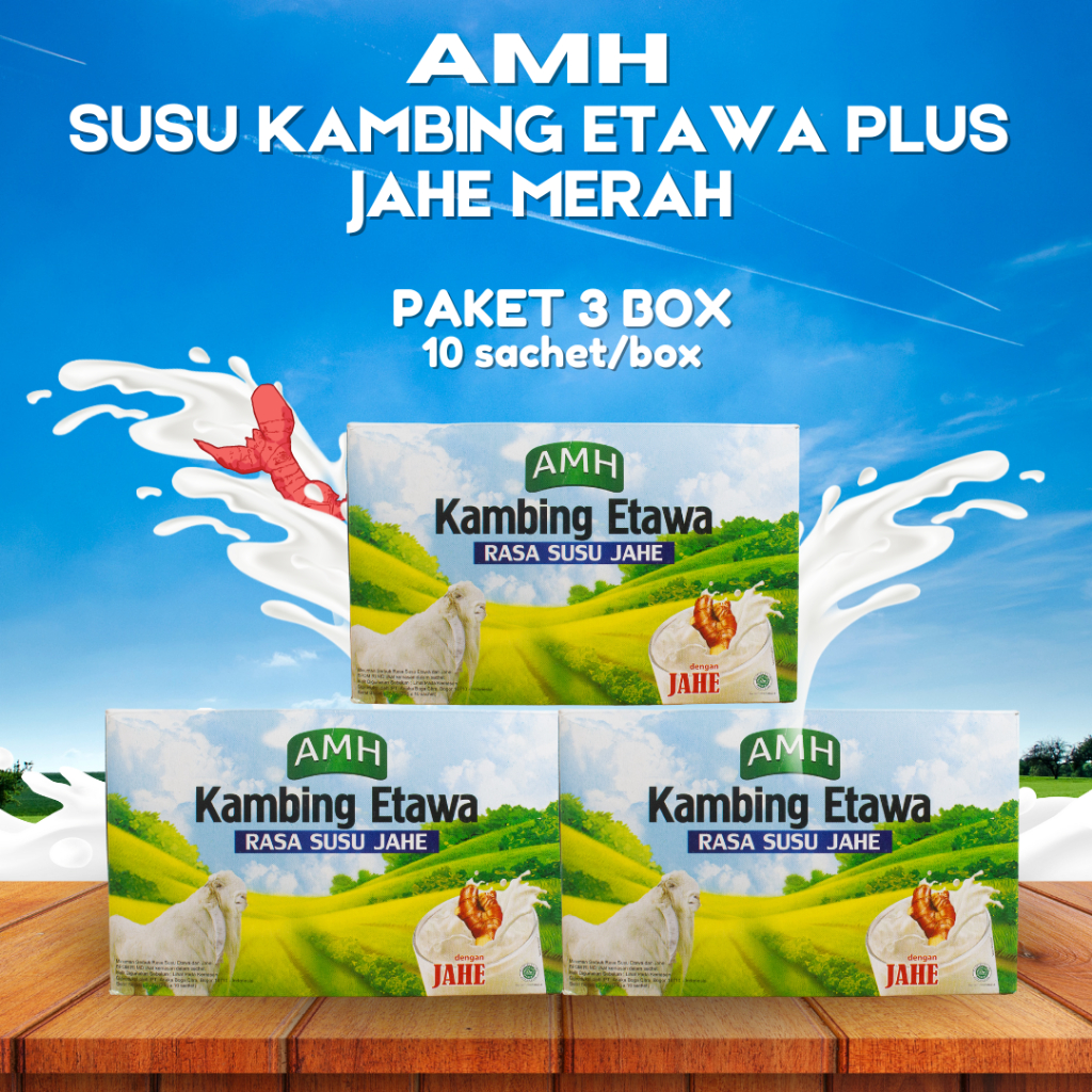

RB Amh Susu Kambing Etawa Plus Jahe Merah - Paket 3 Box (10 Sachet Per Box)