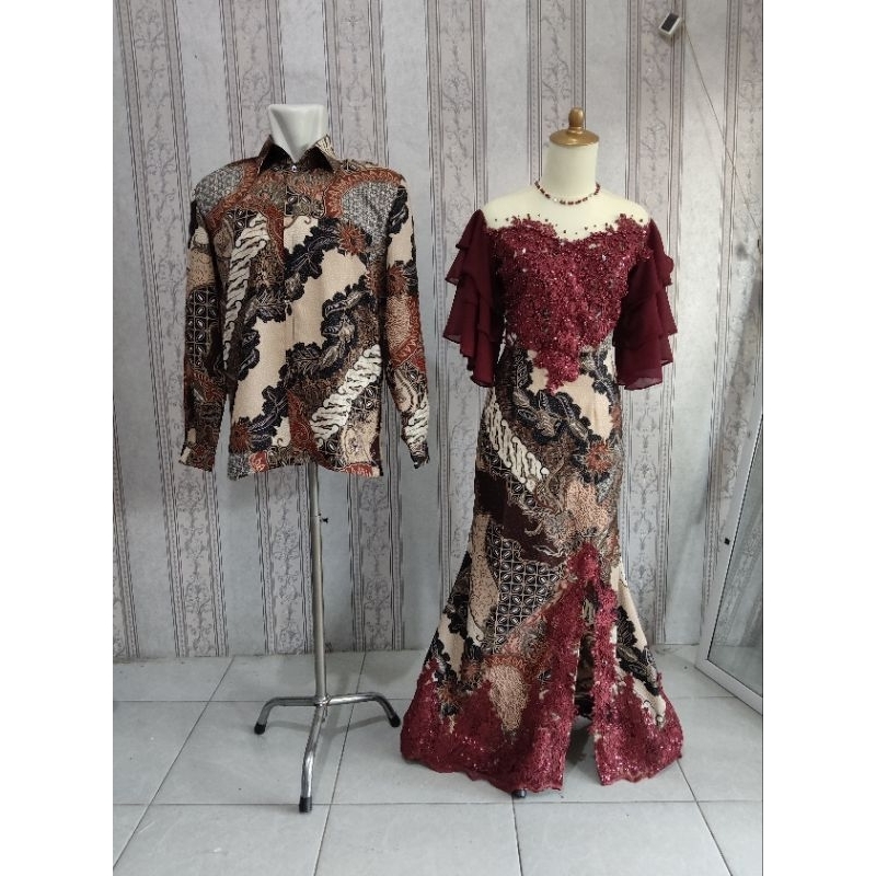 couple dress dan kemeja pria / sarimbit keluarga / dress wisuda kebaya