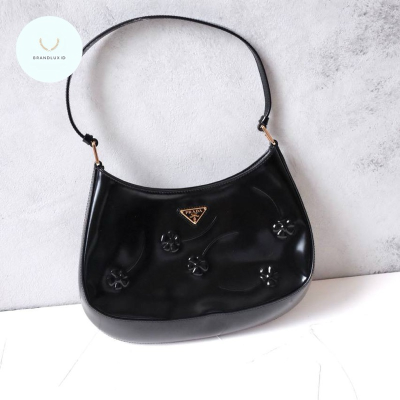 Prada Cleo Bag Floral in Black GHW