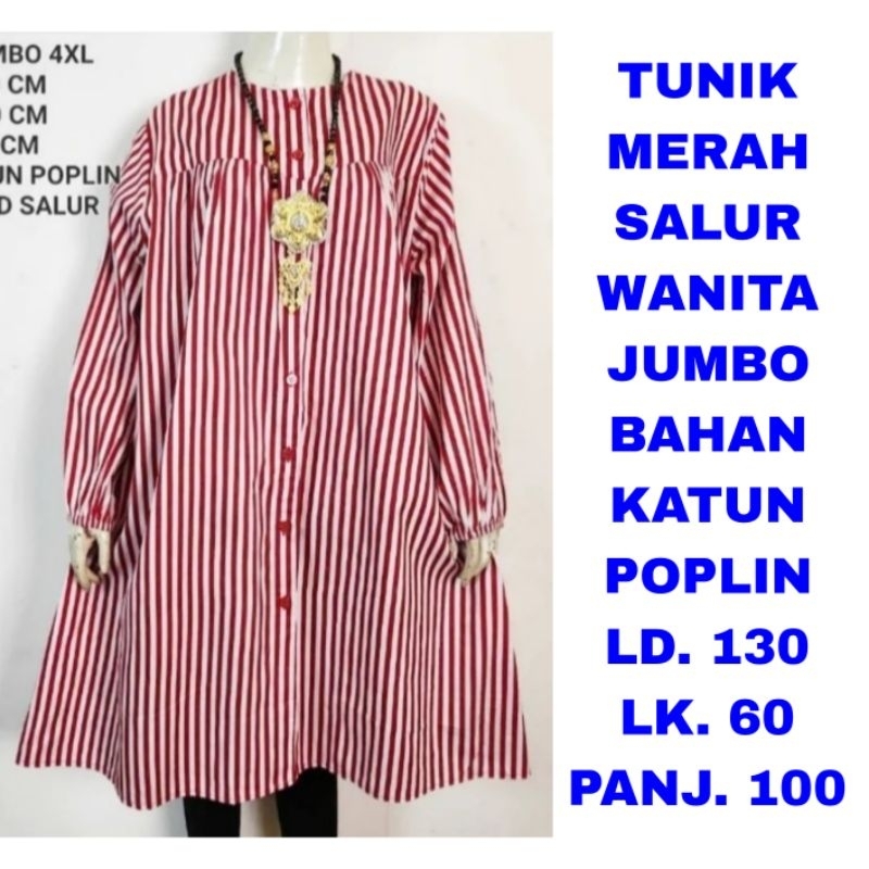WK TUNIK SALUR MERAH WANITA JUMBO LD. 130 BAJU ATASAN LENGAN PANJANG MUSLIM AGUSTUSAN HUT RI