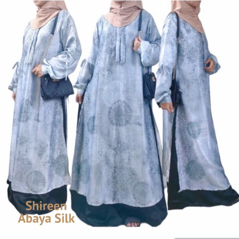 Shireen Silk Gamis Abaya Malaysia Melayu silk satin Baju Kurung Malaysia motif silk satin