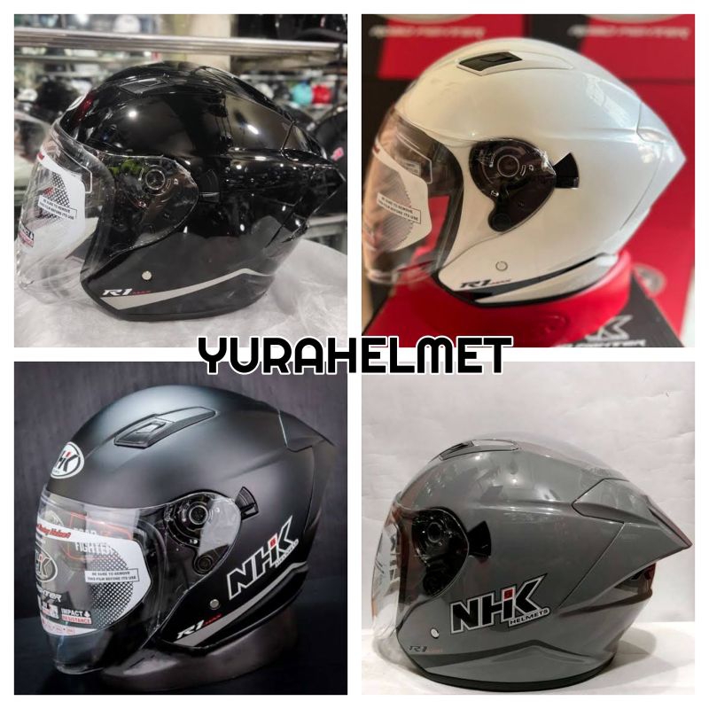 nhk r1 max solid/NHK R1 MAX SOLID/HELM HALF FACE NHK DOUBLE VISOR/helm nhk r1 max polos double visor