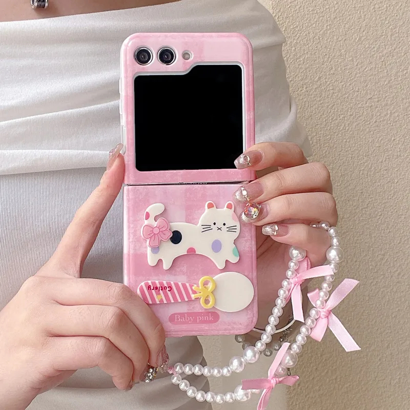 Cute Cartoon Cat Dog Case for Samsung Galaxy Z Flip 3 4 5 6 5G Flip6 Flip5 Protection Lovely Flip4 F